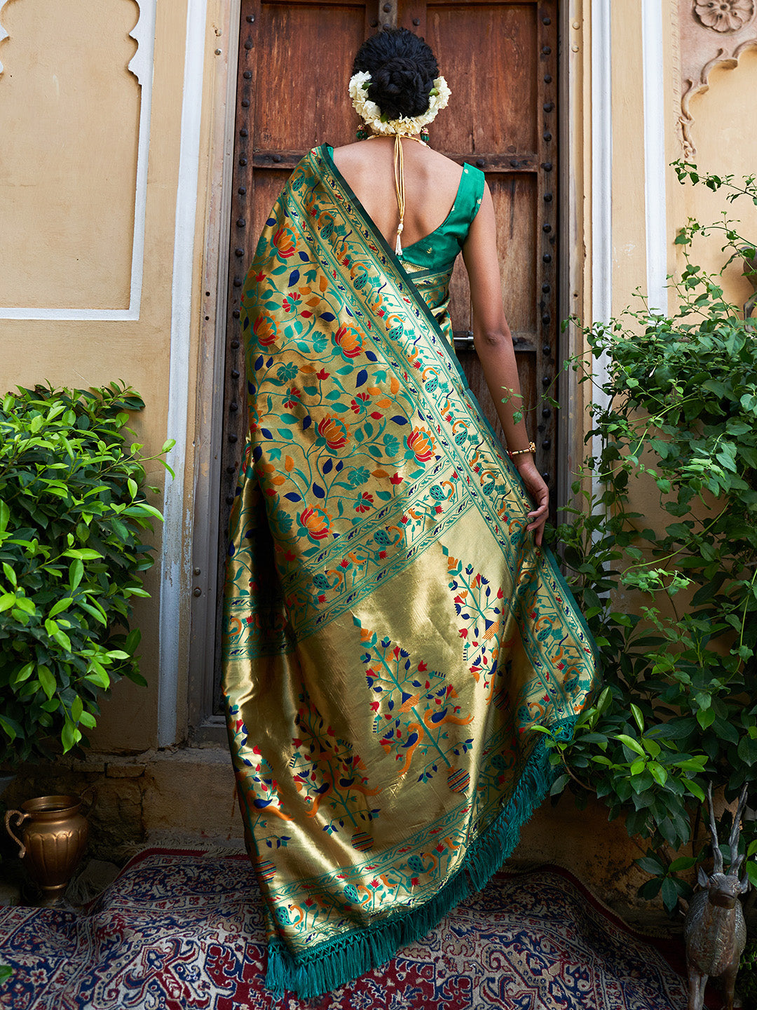 Janasya Green Paithani Silk Woven Bagh Design Paithani Silk Saree | Swadesiicart
