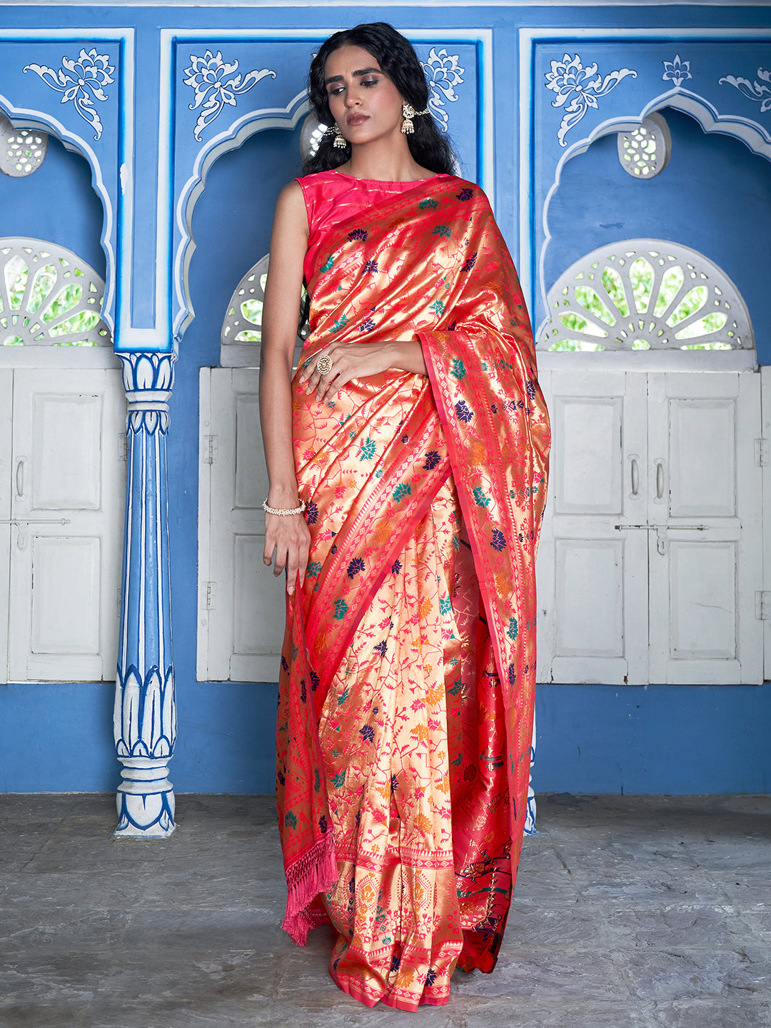 Janasya Pink Paithani Silk Woven Ethnic Motifs Paithani Silk Saree | Swadesiicart