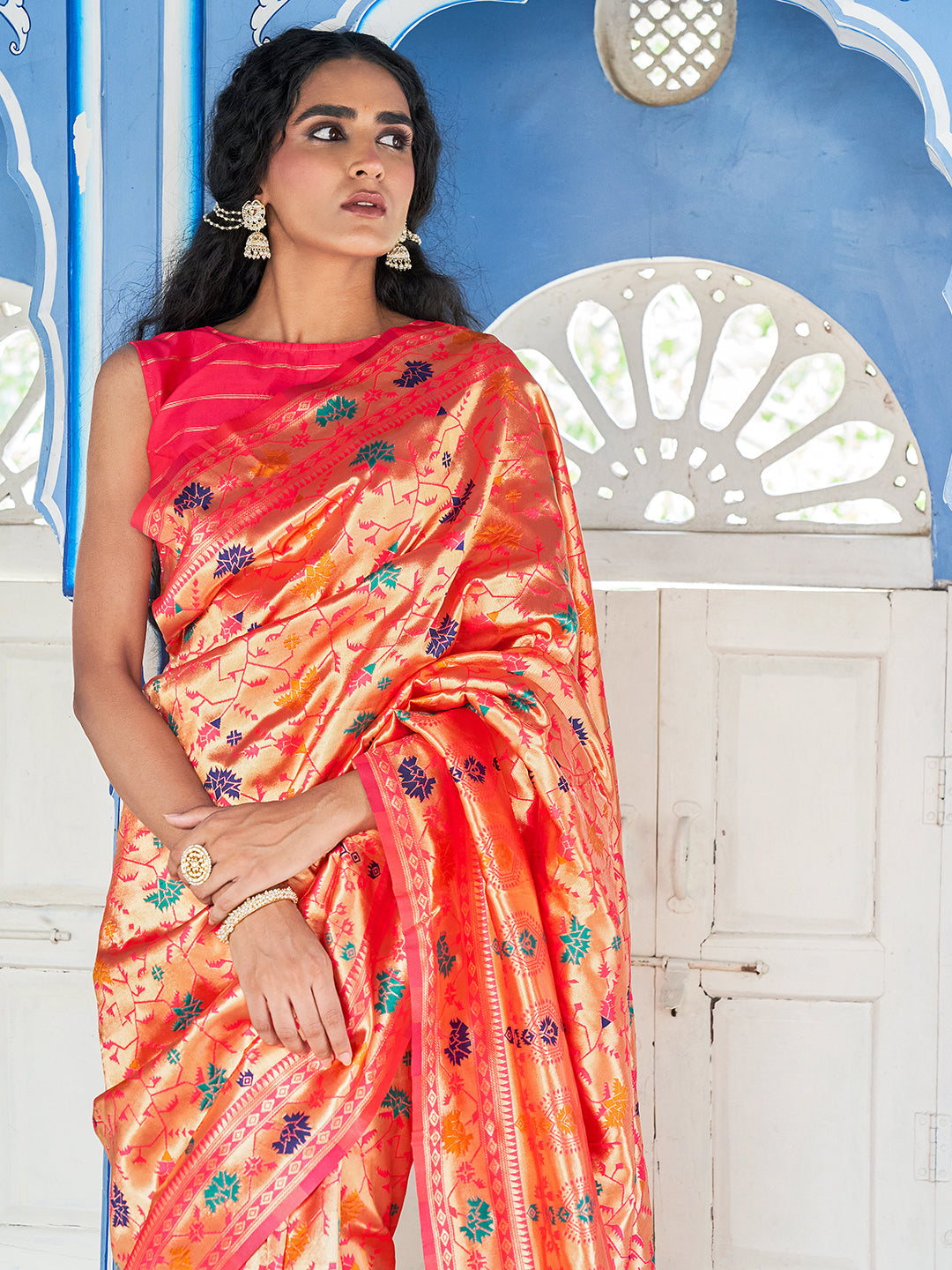 Janasya Pink Paithani Silk Woven Ethnic Motifs Paithani Silk Saree | Swadesiicart