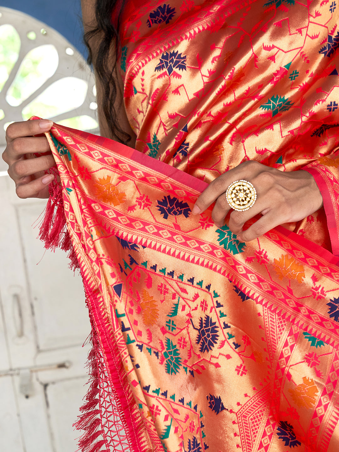 Janasya Pink Paithani Silk Woven Ethnic Motifs Paithani Silk Saree | Swadesiicart