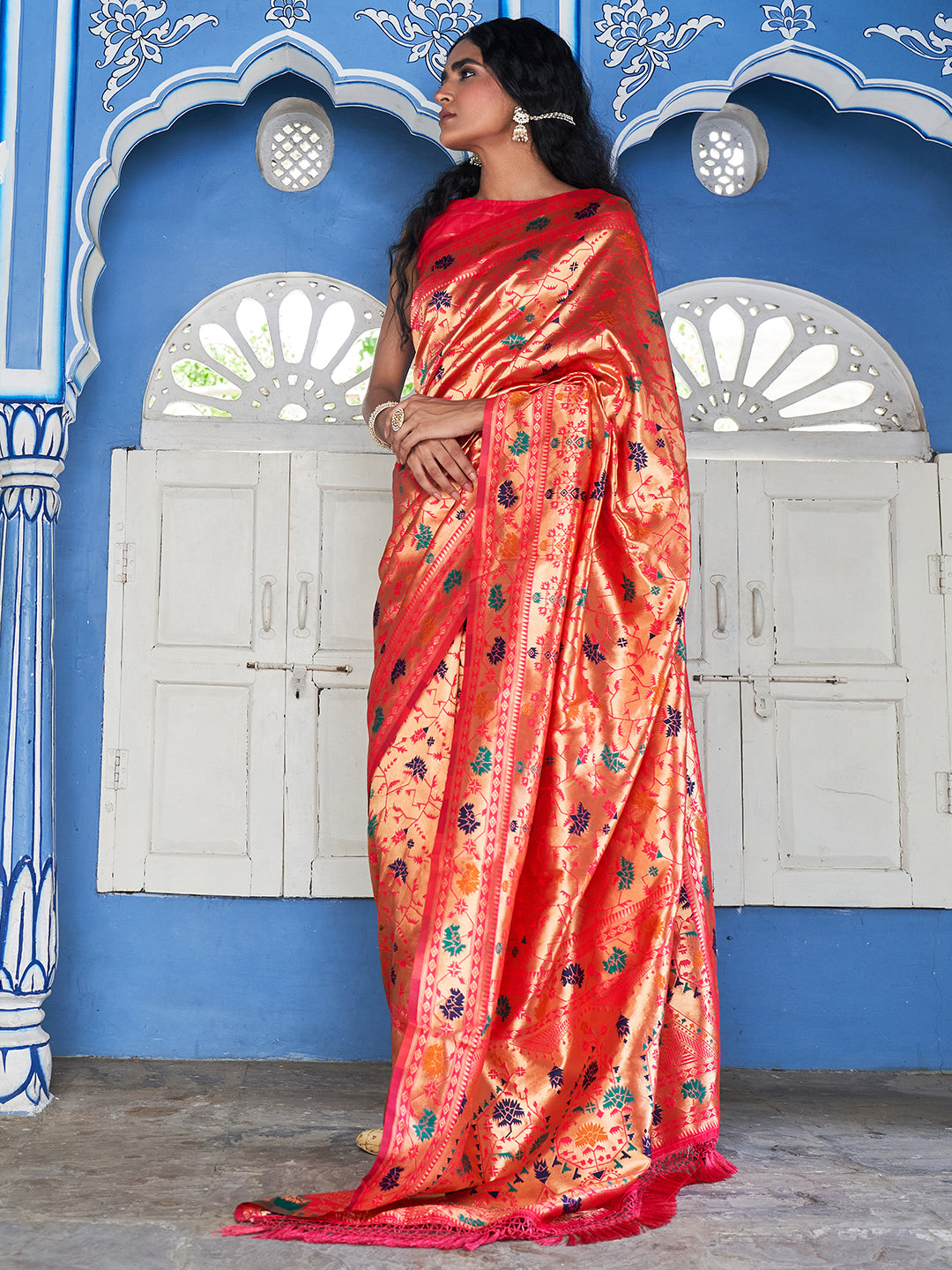 Janasya Pink Paithani Silk Woven Ethnic Motifs Paithani Silk Saree | Swadesiicart