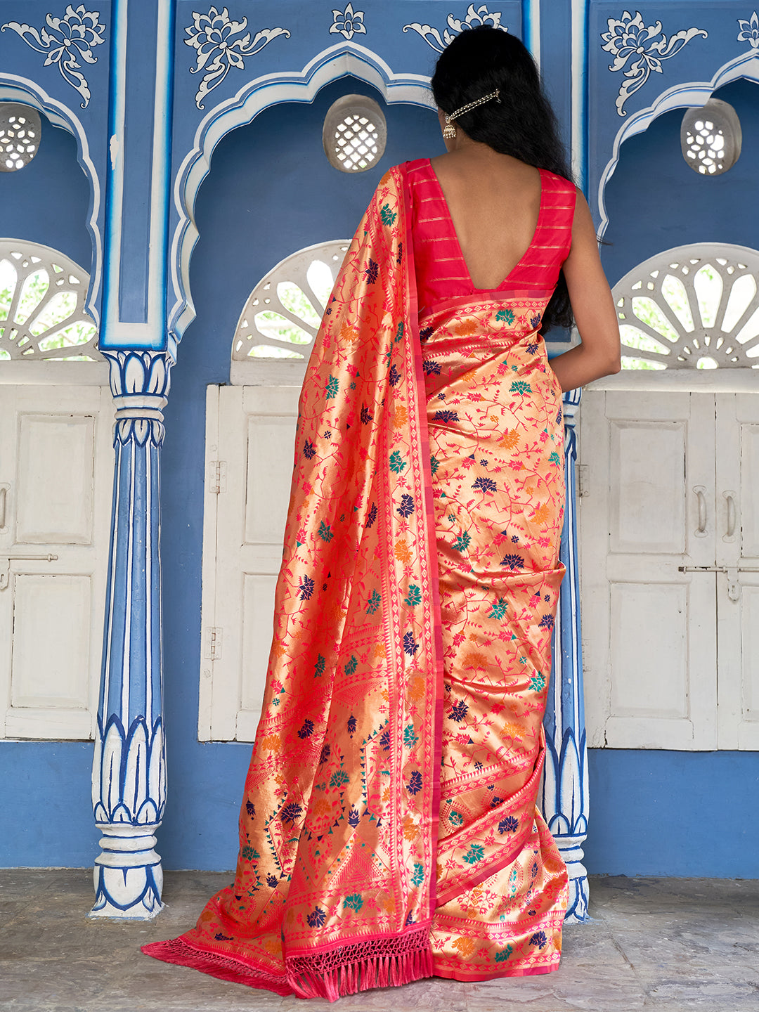 Janasya Pink Paithani Silk Woven Ethnic Motifs Paithani Silk Saree | Swadesiicart