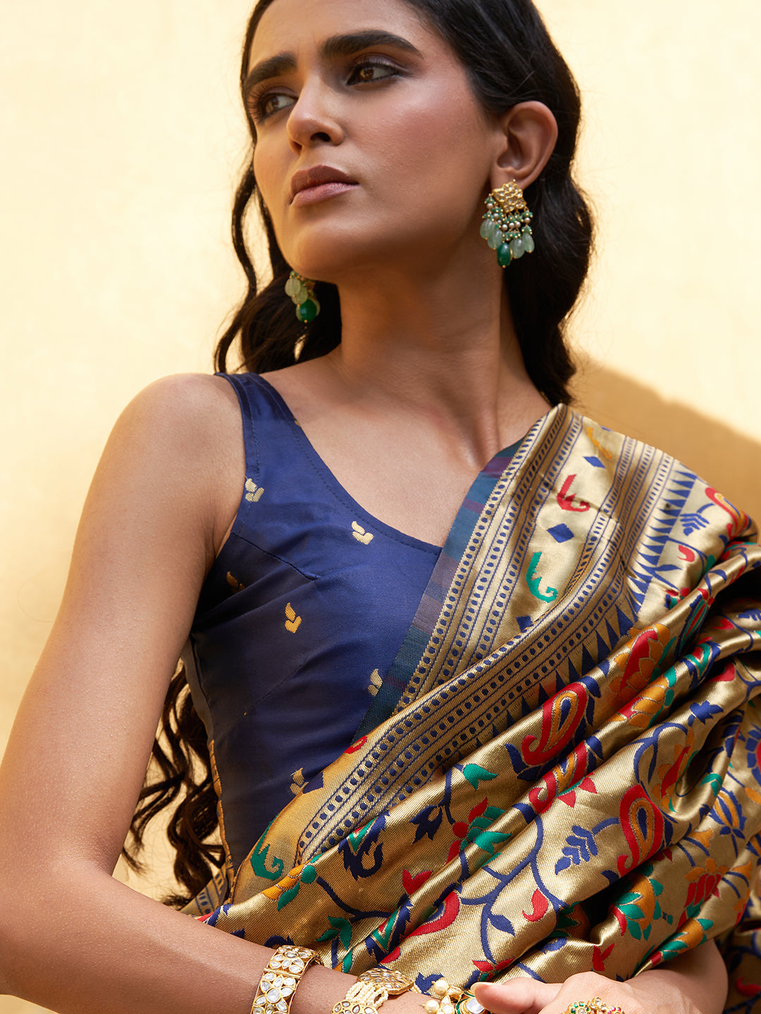 Janasya Golden Paithani Silk Woven Floral Design Paithani Silk Saree | Swadesiicart