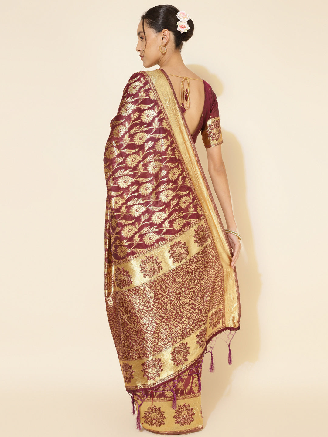 Janasya Wine Chanderi Silk Woven Paisley Chanderi Silk Saree | Swadesiicart