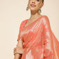 Janasya Peach Chanderi Silk Floral Woven Design Saree | Swadesiicart