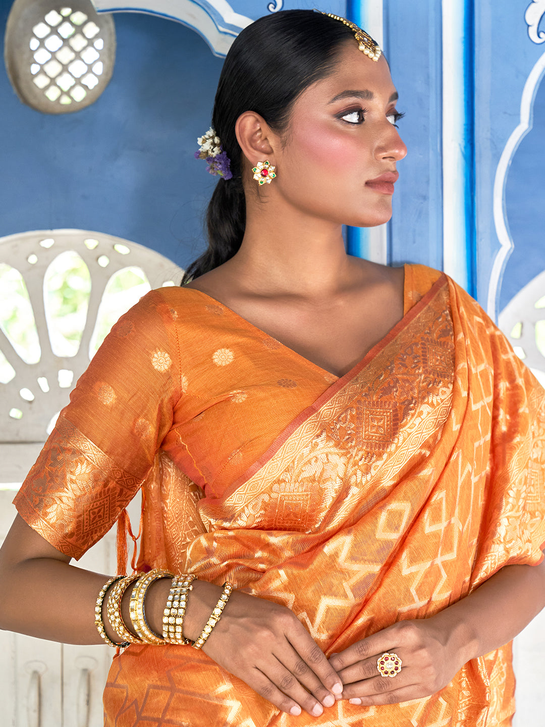 Janasya Yellow Chanderi Silk Woven Geometric Chanderi Silk Saree | Swadesiicart