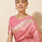 Janasya Light Pink Chanderi Silk Floral Woven Design Saree | Swadesiicart