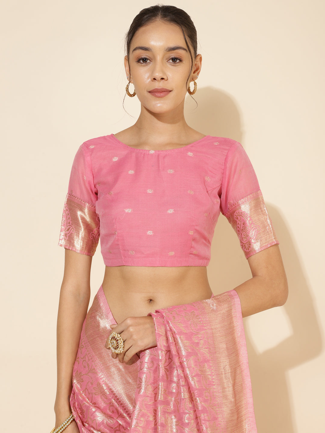 Janasya Light Pink Chanderi Silk Floral Woven Design Saree | Swadesiicart