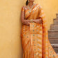 Janasya Yellow Organza Woven Leheriya Kanjeevaram Saree | Swadesiicart