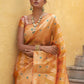 Janasya Yellow Organza Woven Leheriya Kanjeevaram Saree | Swadesiicart