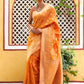 Janasya Yellow Organza Woven Dual Tone Ethnic Motif Design Kanjeevaram Saree | Swadesiicart