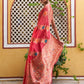 Janasya Pink Organza Woven Leheriya Kanjeevaram Saree | Swadesiicart