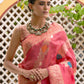 Janasya Pink Organza Woven Leheriya Kanjeevaram Saree | Swadesiicart