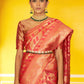 Janasya Pink Organza Woven Geometric Design Kanjeevaram Saree | Swadesiicart