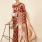 Janasya Maroon Organza Floral Saree | Swadesiicart