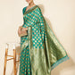 Janasya Rama Green Banarasi Silk Ethnic Motifs Woven Design Saree | Swadesiicart
