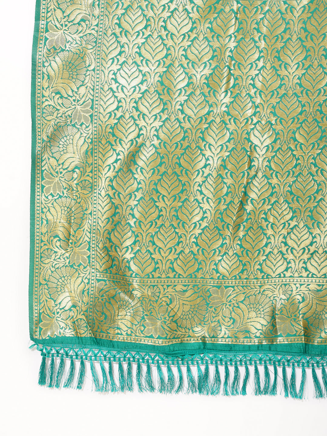 Janasya Rama Green Banarasi Silk Ethnic Motifs Woven Design Saree | Swadesiicart