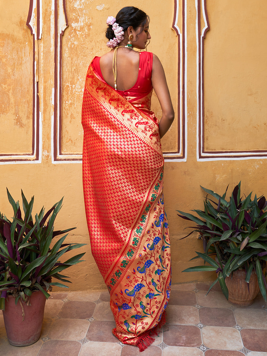 Janasya Red Paithani Silk Woven Ethnic Motifs Paithani Silk Saree | Swadesiicart