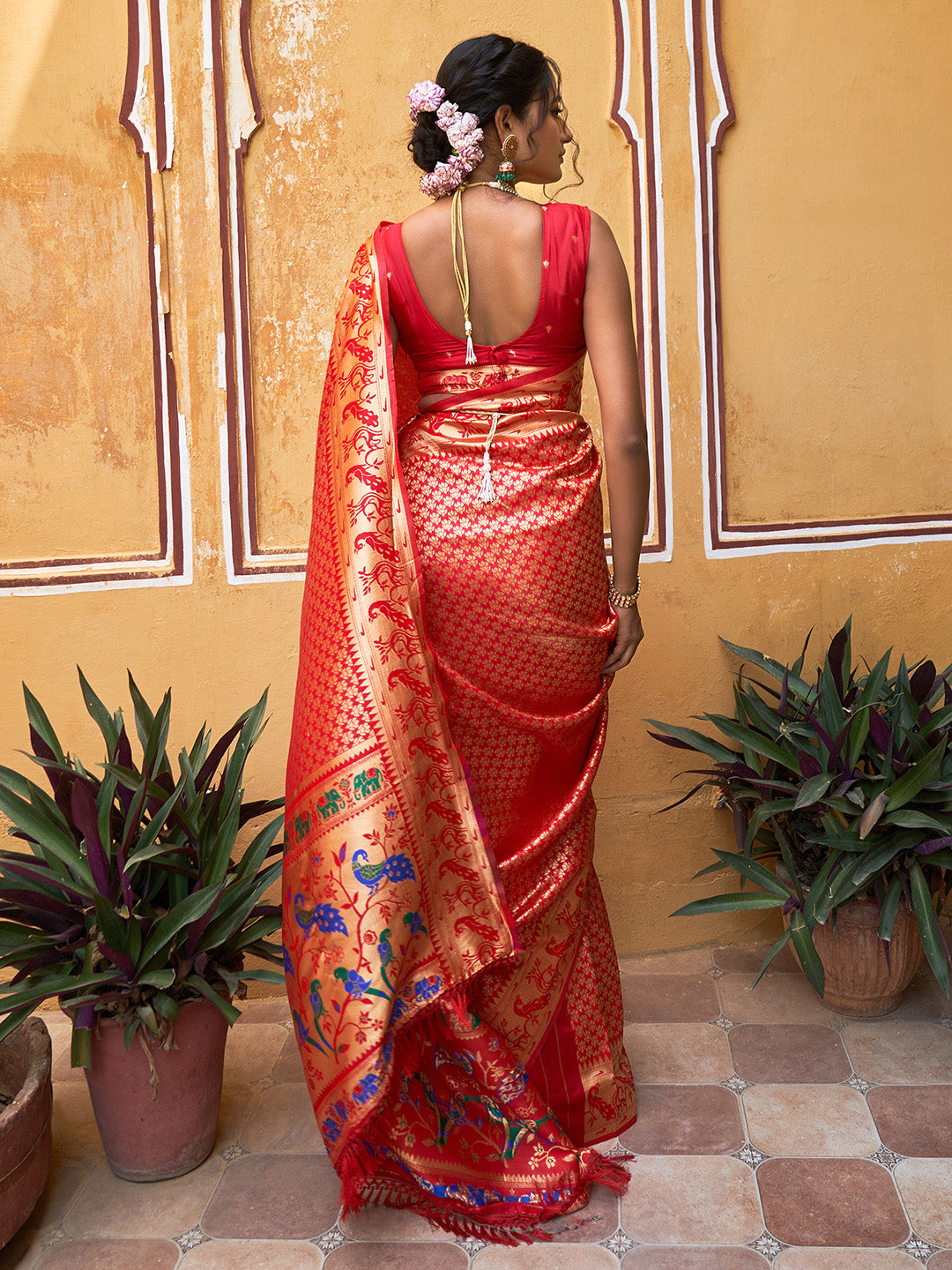 Janasya Red Paithani Silk Woven Ethnic Motifs Paithani Silk Saree | Swadesiicart