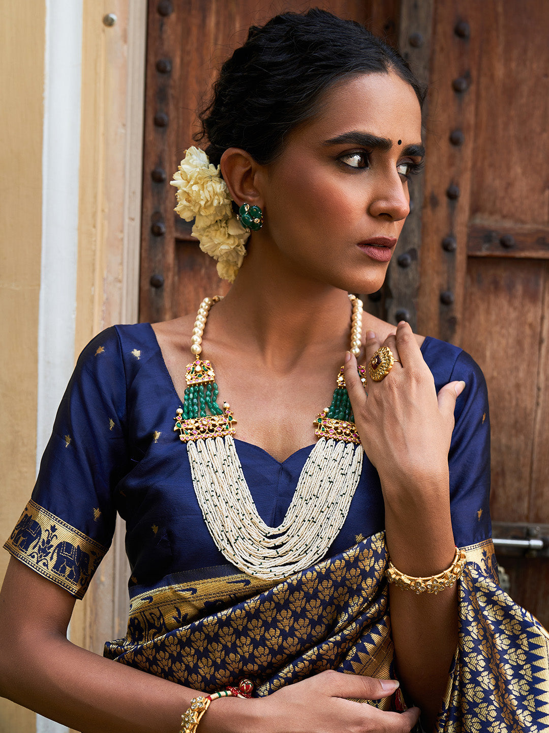 Janasya Navy Blue Paithani Silk Woven Ethnic Motifs Paithani Silk Saree | Swadesiicart