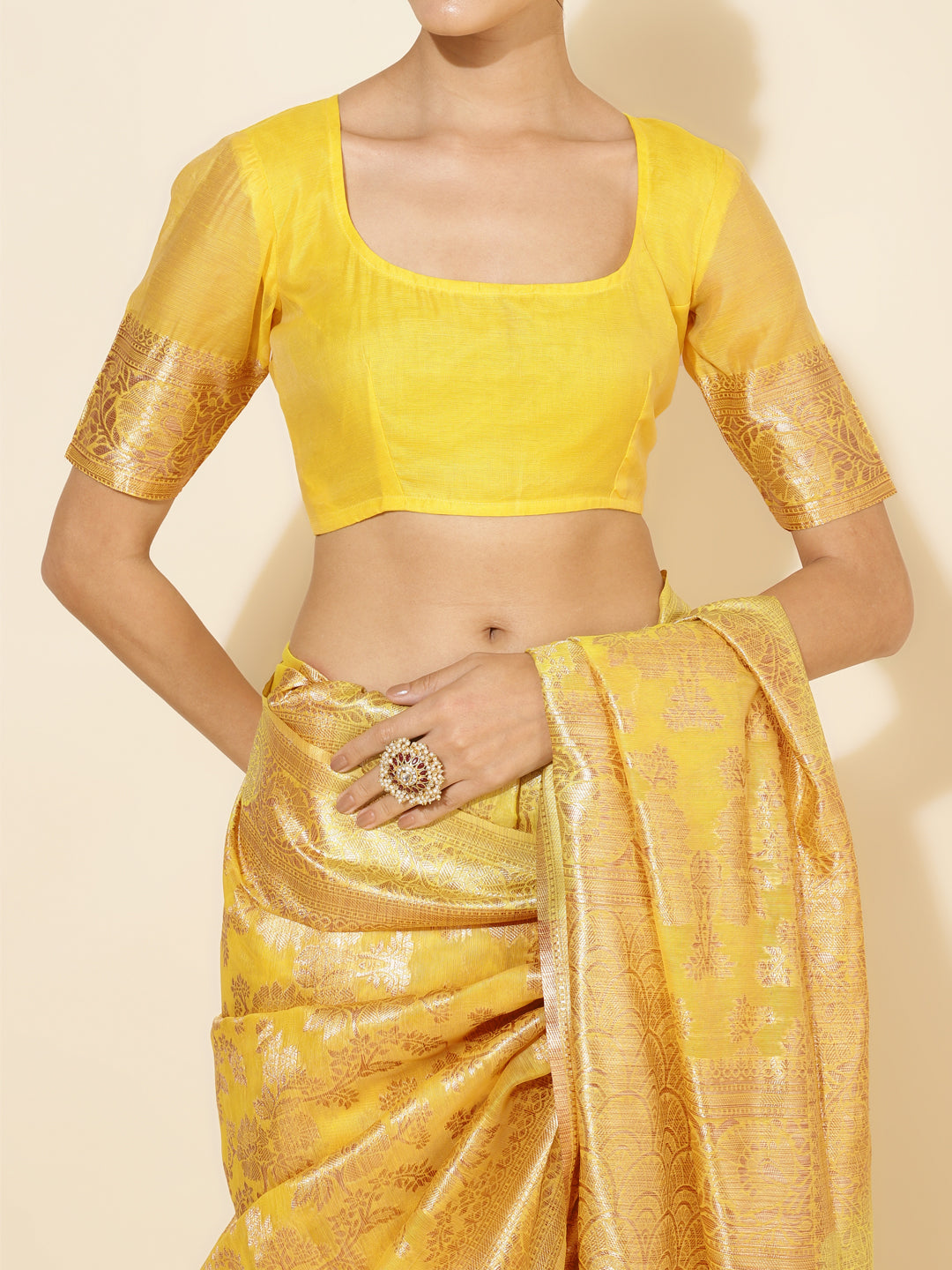 Janasya Yellow Chanderi Silk Floral Woven Design Saree | Swadesiicart