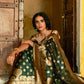 Janasya Dark Green Organza Woven Ethnic Motifs Kanjeevaram Saree | Swadesiicart