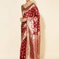 Janasya Maroon Organza Woven Ethnic Motifs Kanjeevaram Saree | Swadesiicart