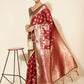 Janasya Maroon Organza Woven Ethnic Motifs Kanjeevaram Saree | Swadesiicart