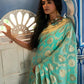 Janasya Sea Green Chanderi Silk Floral Woven Design Saree | Swadesiicart