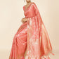 Janasya Peach Chanderi Silk Floral Woven Design Saree | Swadesiicart