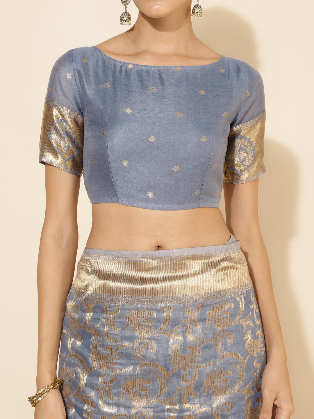 Janasya Grey Chanderi Silk Woven Ethnic Motifs Chanderi Silk Saree | Swadesiicart