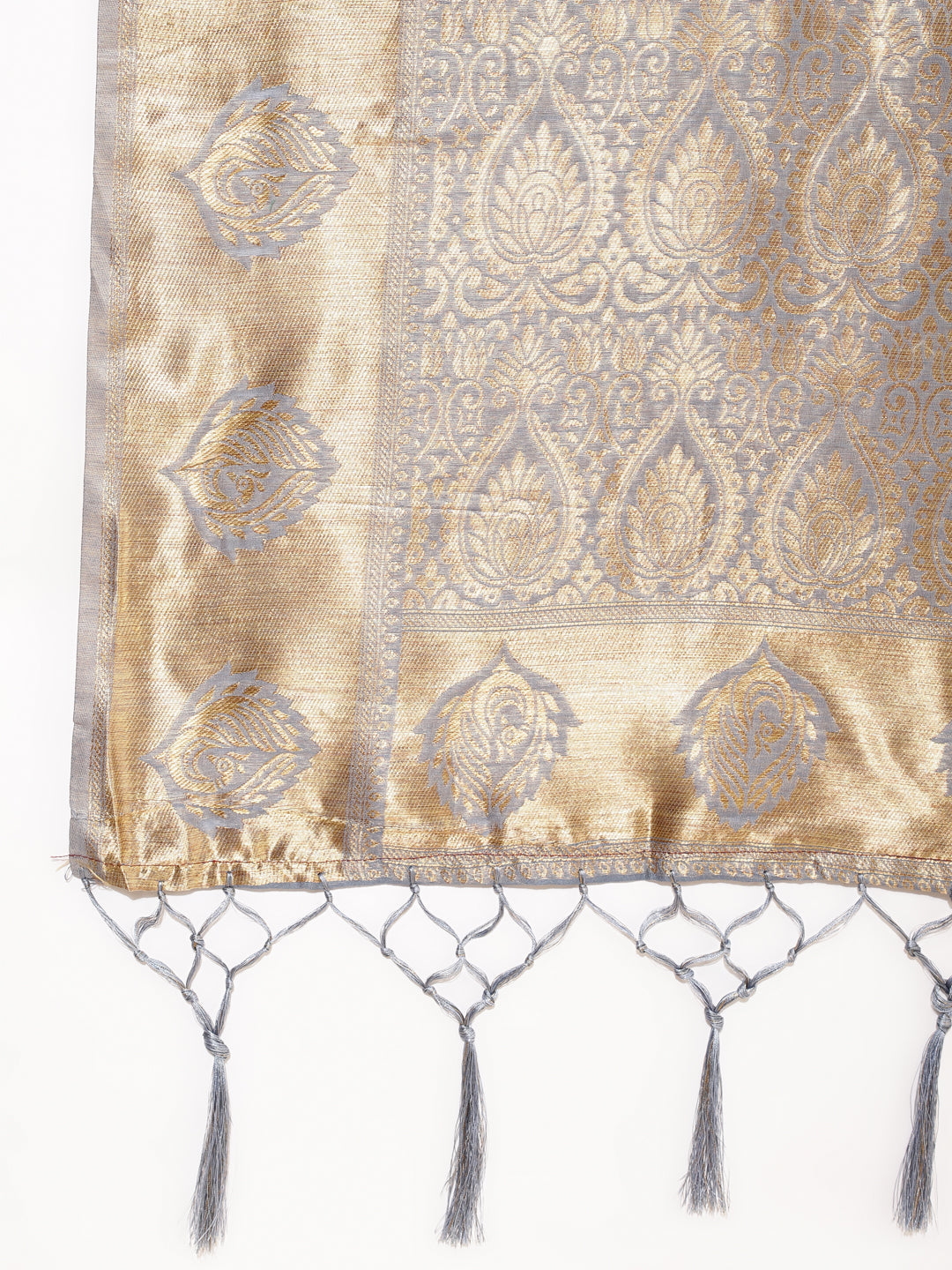 Janasya Grey Chanderi Silk Woven Ethnic Motifs Chanderi Silk Saree | Swadesiicart