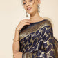Janasya Navy Blue Chanderi Silk Woven Geometric Chanderi Silk Saree | Swadesiicart