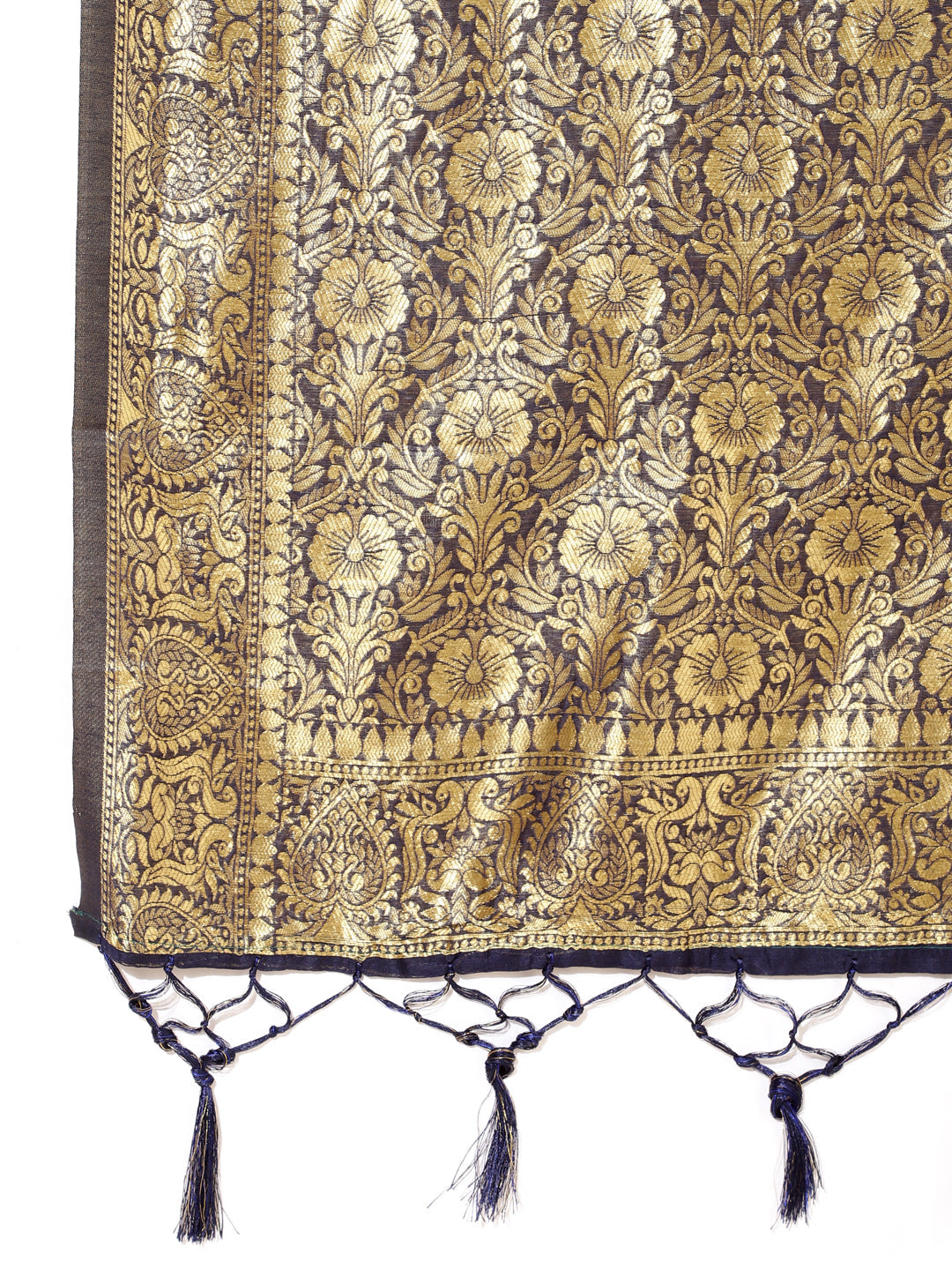 Janasya Navy Blue Chanderi Silk Woven Geometric Chanderi Silk Saree | Swadesiicart