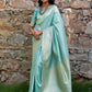 Janasya Sea Green Chanderi Silk Paisley Woven Design Saree | Swadesiicart