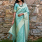 Janasya Sea Green Chanderi Silk Paisley Woven Design Saree | Swadesiicart