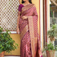 Janasya Wine Banarasi Silk Woven Ethnic Motifs Woven Design Saree | Swadesiicart