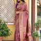 Janasya Wine Banarasi Silk Woven Ethnic Motifs Woven Design Saree | Swadesiicart