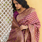 Janasya Wine Banarasi Silk Woven Ethnic Motifs Woven Design Saree | Swadesiicart