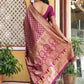 Janasya Wine Banarasi Silk Woven Ethnic Motifs Woven Design Saree | Swadesiicart