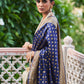 Janasya Navy Blue Banarasi Silk Ethnic Motifs Woven Design Saree | Swadesiicart