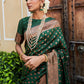 Janasya Green Banarasi Silk Ethnic Motifs Woven Design Saree | Swadesiicart