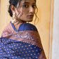 Janasya Navy Blue Banarasi Silk Ethnic Motifs Woven Design Saree | Swadesiicart