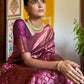 Janasya Wine Banarasi Silk Woven Ethnic Motifs Banarasi Silk Saree | Swadesiicart