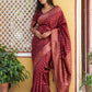 Janasya Maroon Banarasi Silk Ethnic Motifs Woven Design Saree | Swadesiicart