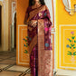 Janasya Wine Banarasi Silk Ethnic Motifs Woven Design Saree | Swadesiicart