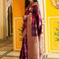 Janasya Wine Banarasi Silk Ethnic Motifs Woven Design Saree | Swadesiicart