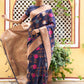 Janasya Navy Blue Banarasi Silk Floral Woven Design Saree | Swadesiicart