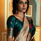 Janasya Dark Green Banarasi Silk Floral Woven Design Saree | Swadesiicart