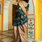 Janasya Dark Green Banarasi Silk Floral Woven Design Saree | Swadesiicart